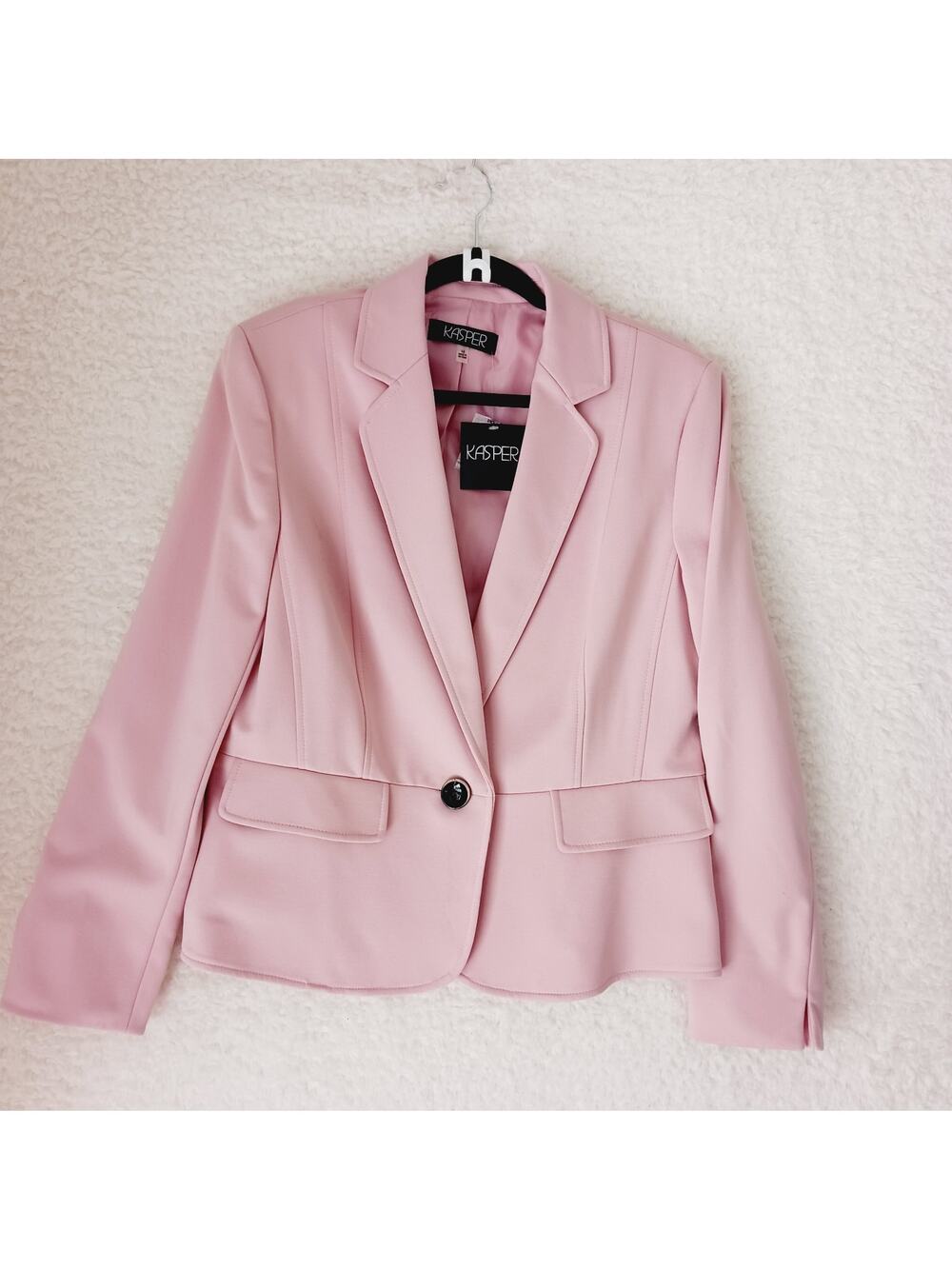 Jacket Women Kasper Peplum Button-Up NWT Pink Faux Pockets MSRP $129 Size 14